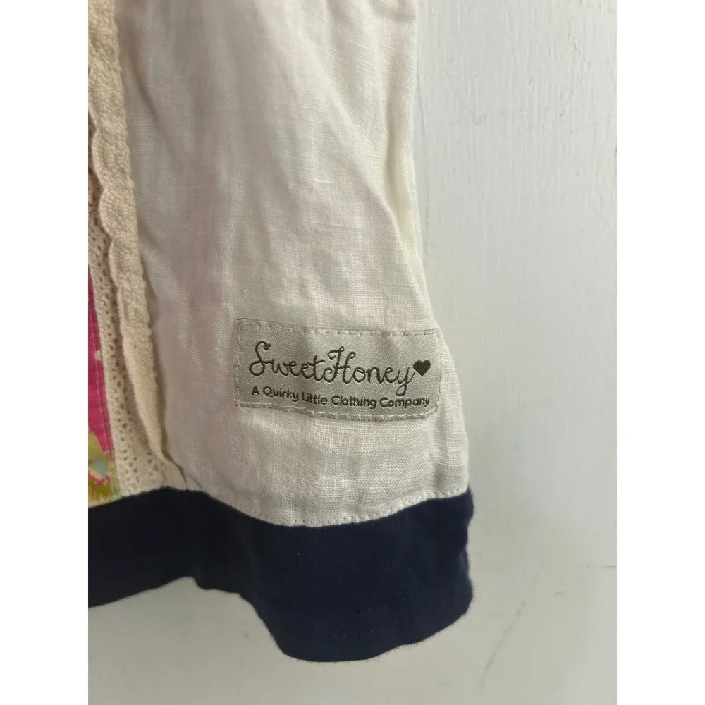 SweetHoney Floral Lace Linen Dress 2T White Pink Blue Sleeveless Toddler Girls